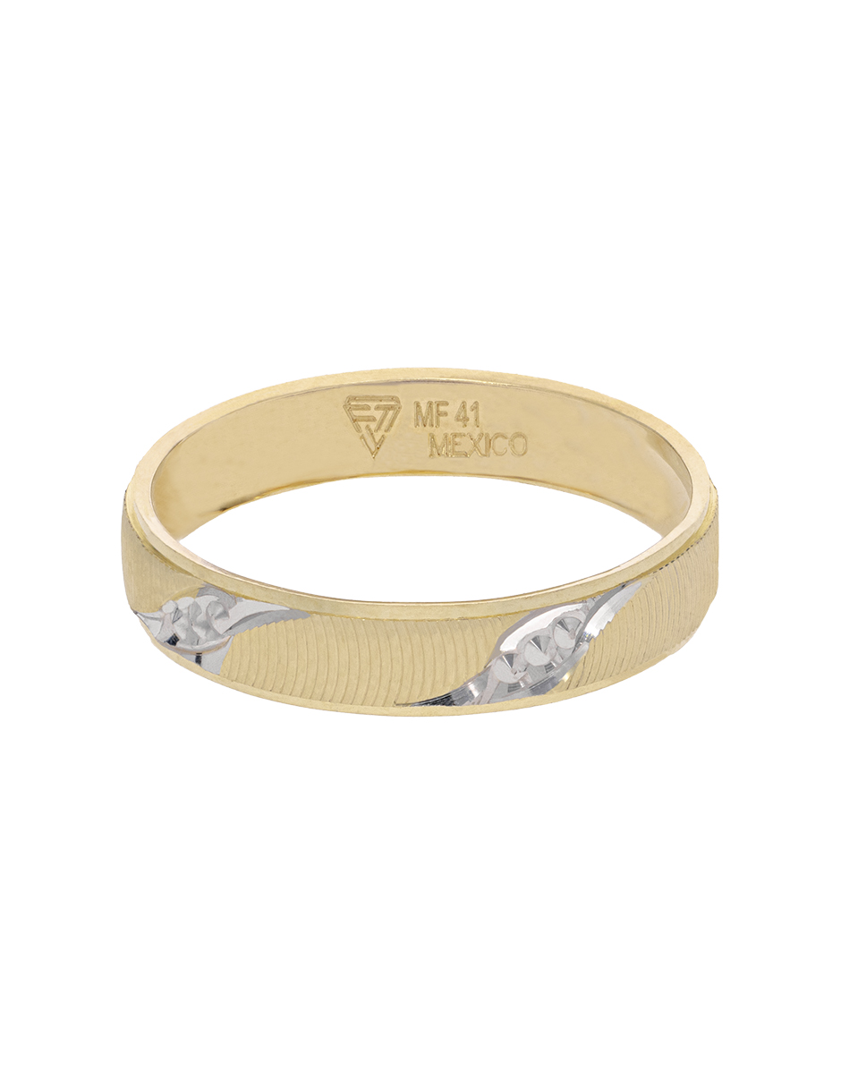 Argolla dos tonos con onda en oro blanco 4mm