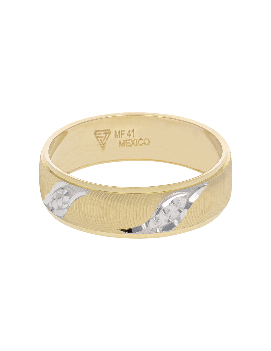 Argolla dos tonos con onda en oro blanco 6mm