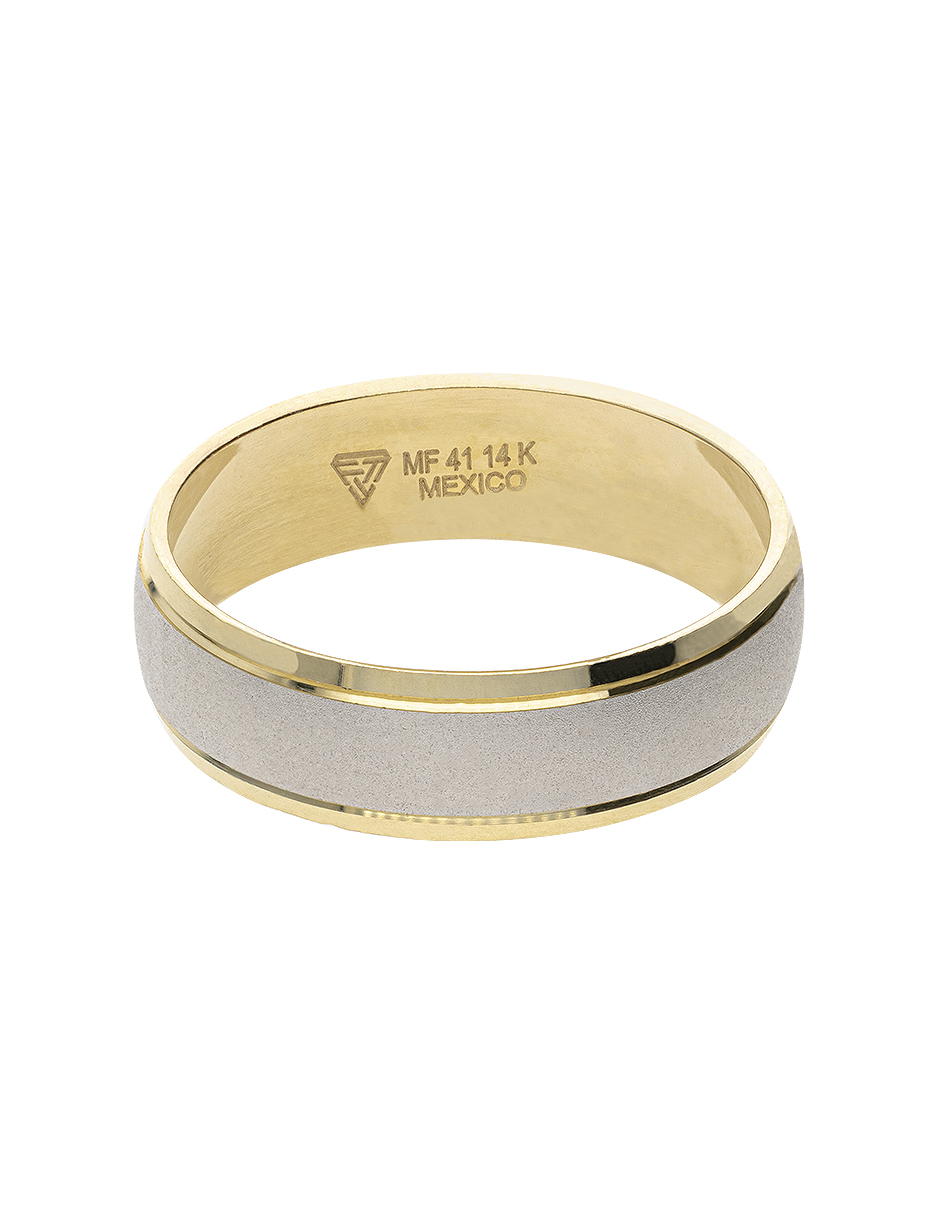 Argolla bicolor centro mate oro blanco 6mm en 14k