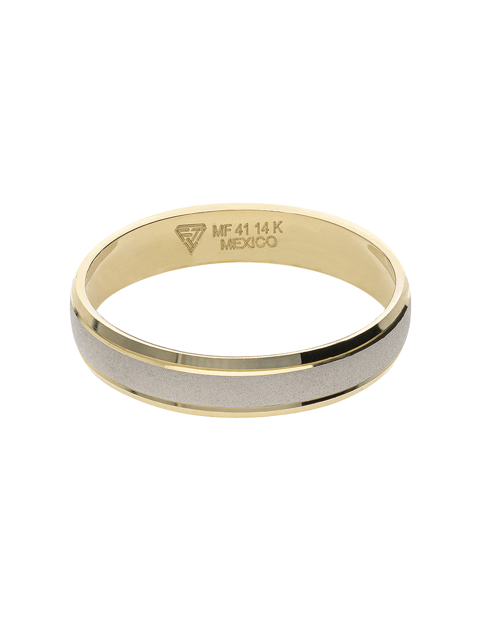 Argolla bicolor centro mate oro blanco 4mm en 14k
