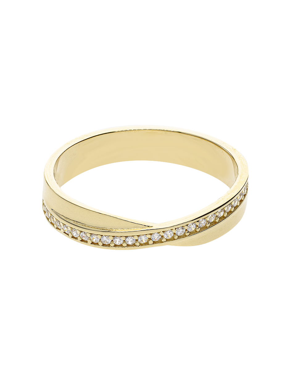 Argolla maciza con media churumbela de zirconia en oro amarillo