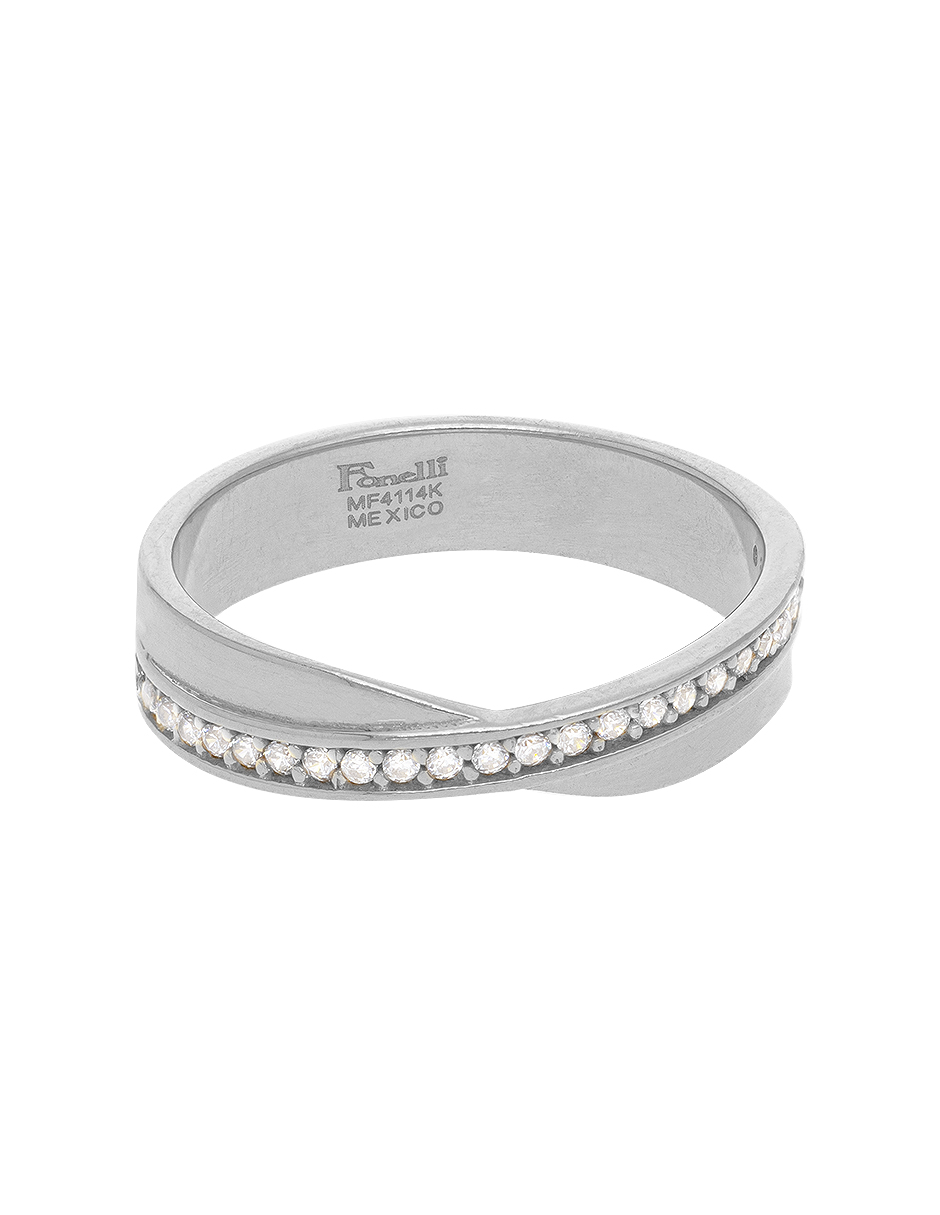 Argolla maciza con media churumbela de zirconia en oro blanco