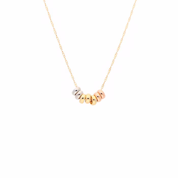 Collar de aritos de la suerte en oro tricolor 10k