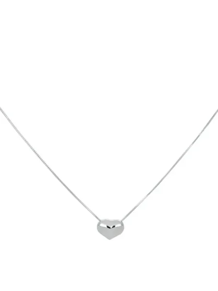 Collar de corazón bombao en oro blanco 14k