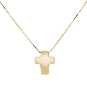 Cruz bombá en oro amarillo 14k en su cadena