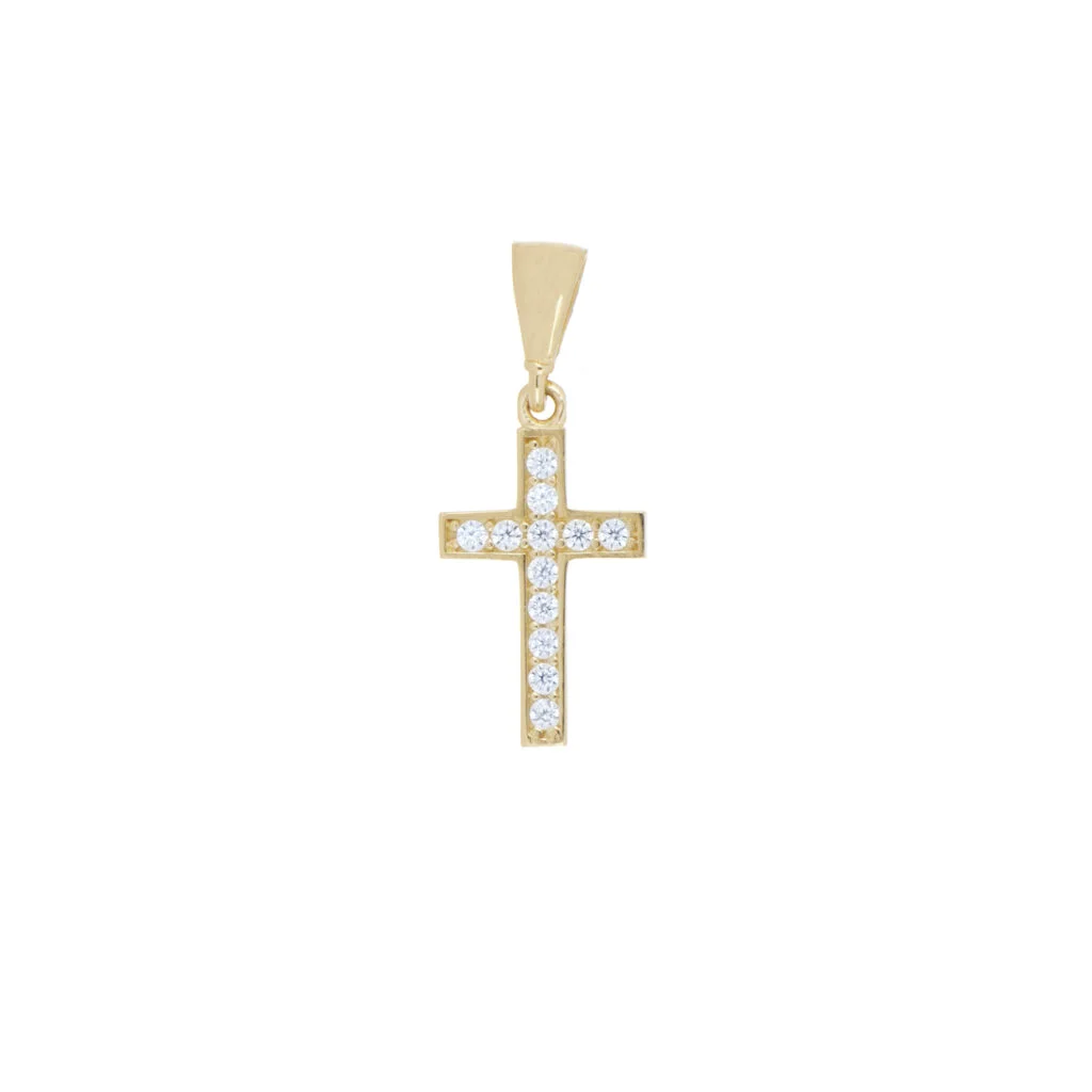 Cruz de zirconias en oro amarillo