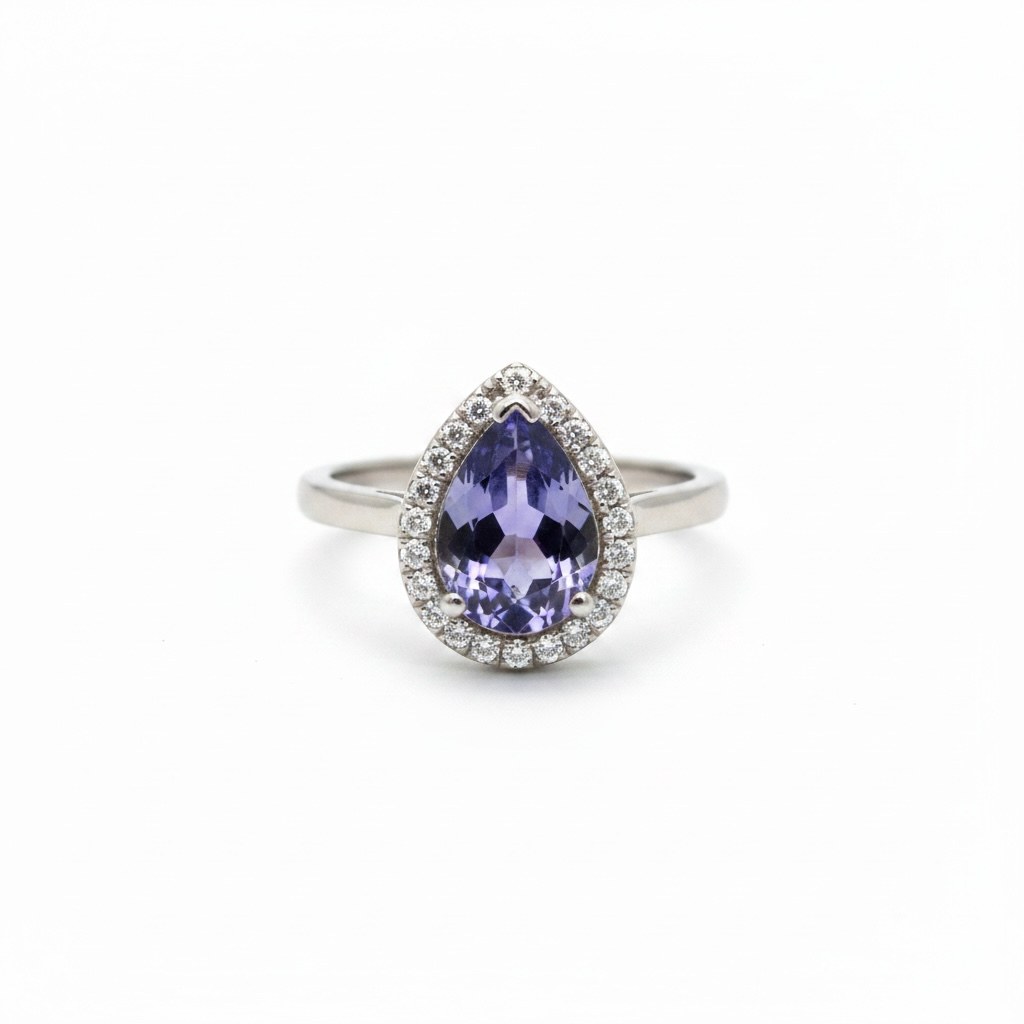 Anillo de tanzanita en gota con diamantes