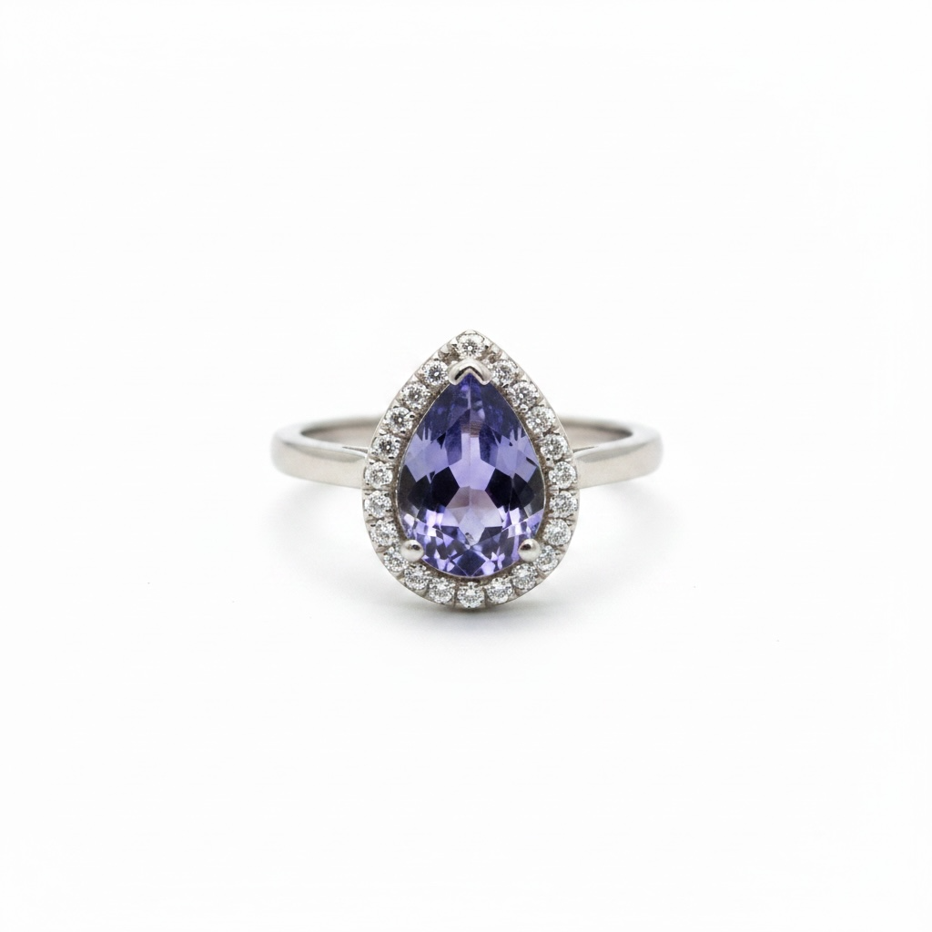 Anillo de tanzanita en gota con diamantes
