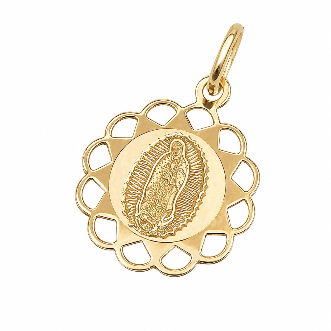 Medalla Virgen de Guadalupe con marco de flor