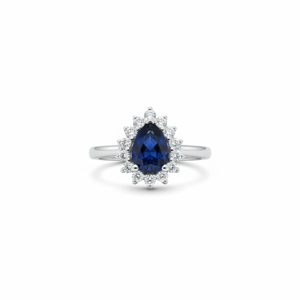 Anillo de zafiro en gota con diamantes