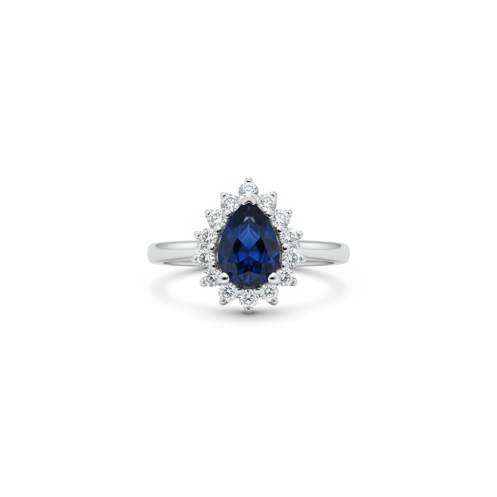 Anillo de zafiro en gota con diamantes